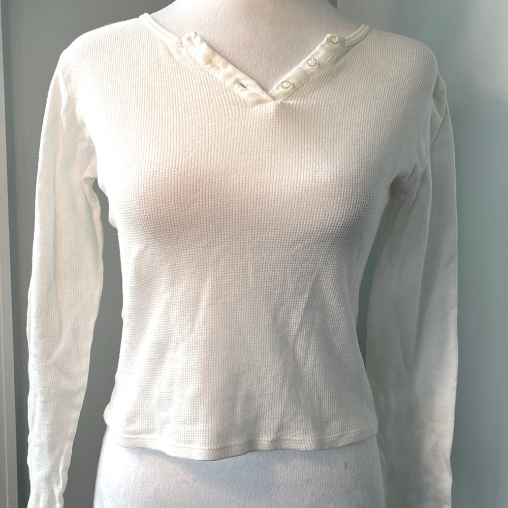 Brandy Melville John Galt Small White Thermal with Buttons